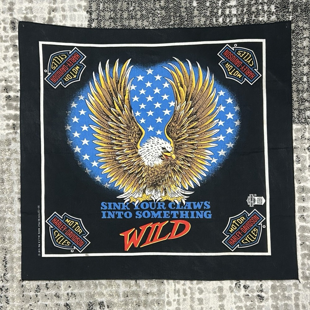 Vintage Harley Davidson Bandana USA Eagle Motorcycle Biker WILD 80s 90s‎